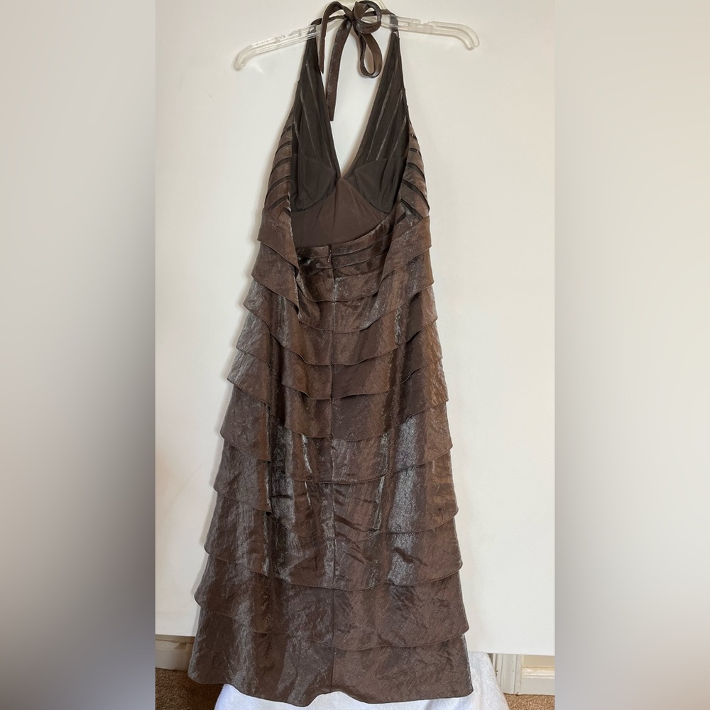 Cache Women’s Designer Halter Style Tiered Cocktail Dress Brown Metallic Shimmer